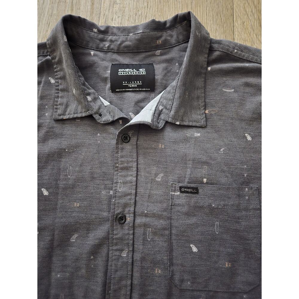 O'NEILL TRVLR Series Size XXL Gray Surfboard Print Short Sleeve Button-Up Shirt - Picture 4 of 7